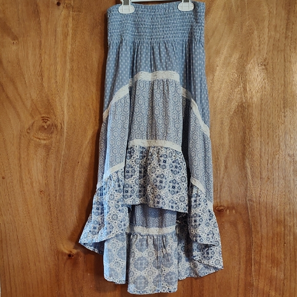 L.O.G.G. H&M Girls Blue White 100% Cotton High-Low Prairie Tiered Skirt Sz 9-10 - Picture 1 of 8